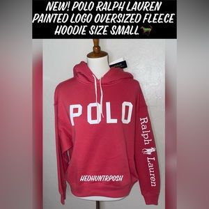 New! Polo Ralph Lauren Painted Logo Oversized Fleece Hoodie Size Small🐎